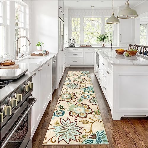 Beeiva Floral Carpet Runners For Hallways, 2X8 Beige Ultra Thin Vintage Plant Hallway Runner Rugs With Rubber Backing thumb #4