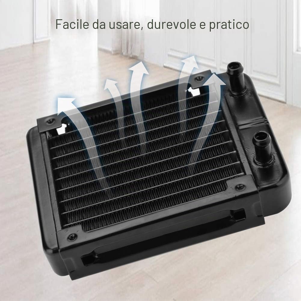 ASHATA Radiatore in Alluminio da 120 mm, Radiatore in Alluminio per Raffreddamento ad Acqua CPU Computer, 10 Tubi Radiatore Dissipatore di Calore da 120 mm per PC Raffreddamento ad Acqua Nero