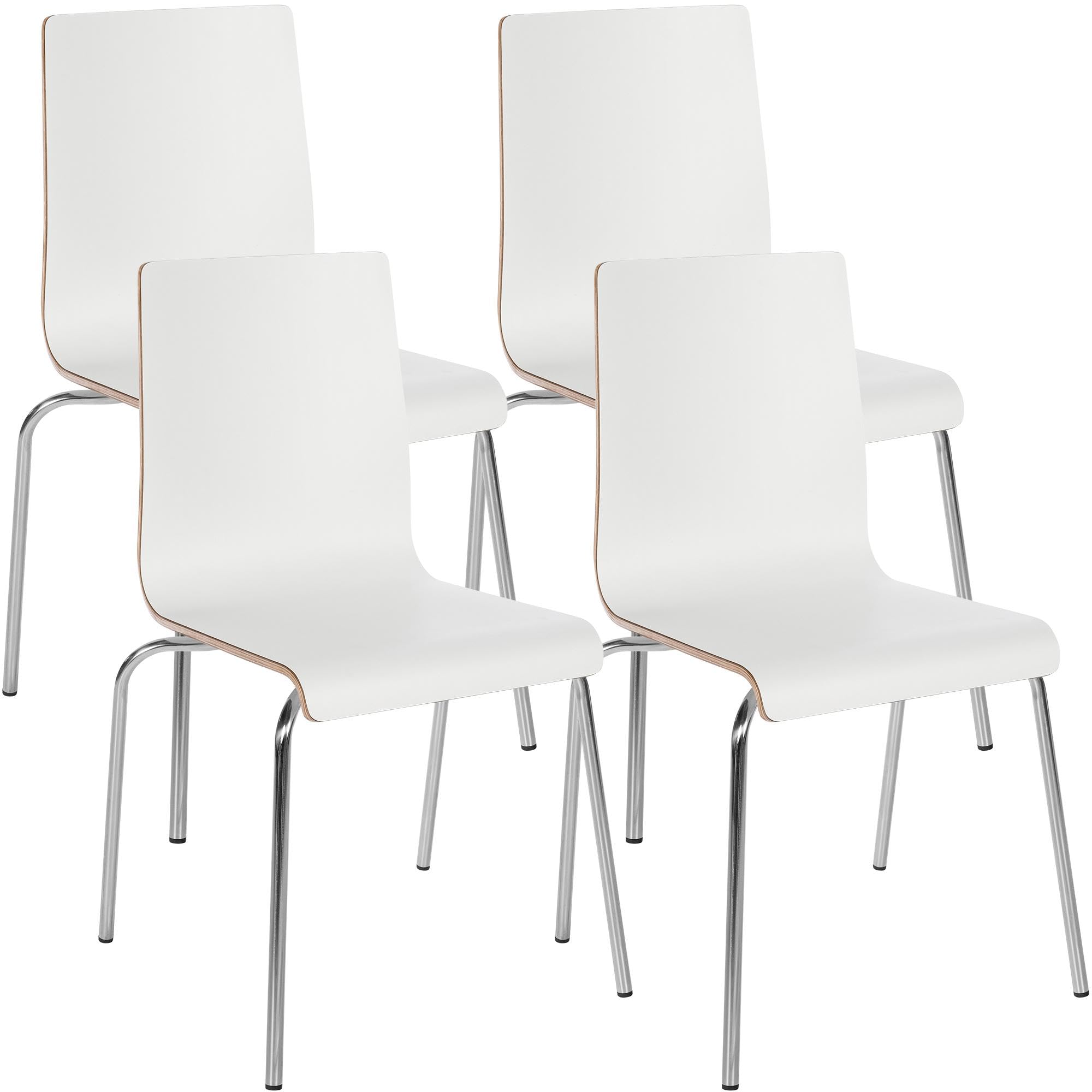 CLP Stuhl 4er Set stapelbar Gahanna, Stapelstühle aus Formholz mit HPL-Laminat, Stahlgestell verchromt belastbar bis 150 kg, Esszimmer und Büro, Farbe:weiß