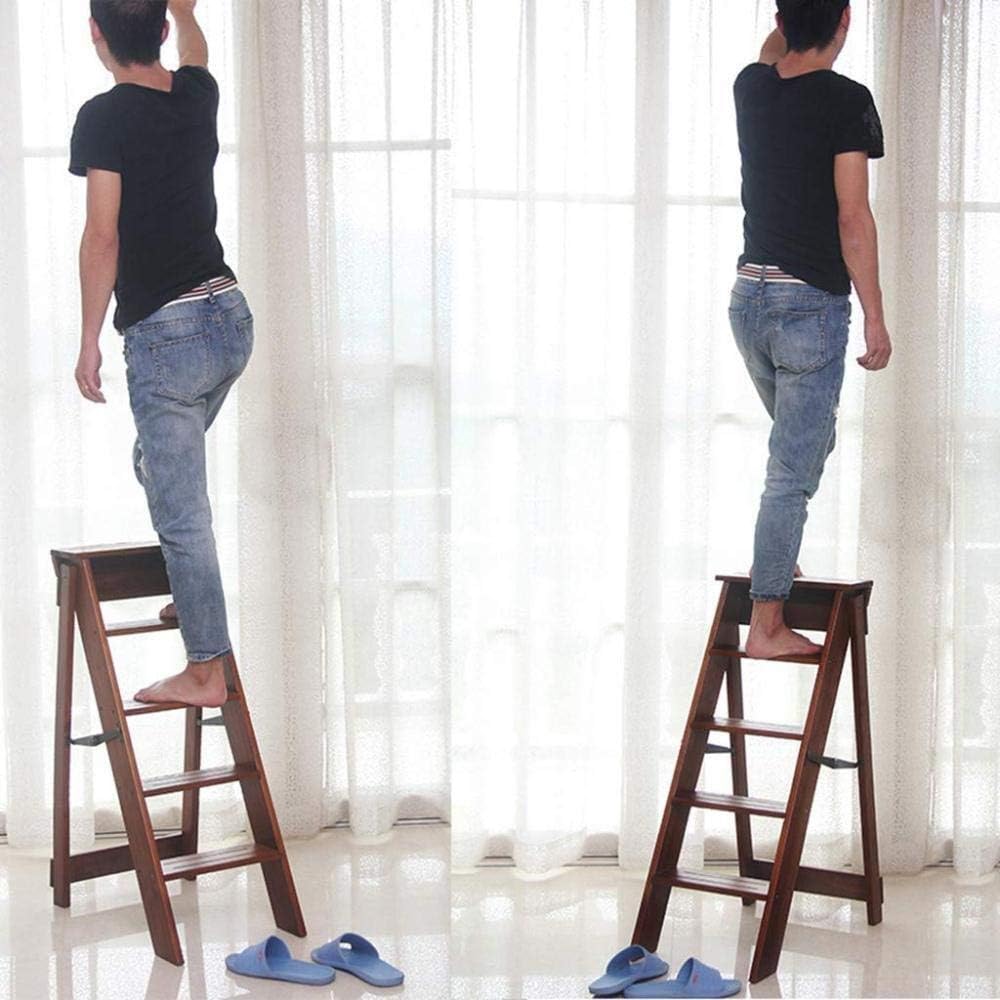 Indoor Climbing Stool, 3-Step Folding Ladder Stool Portable Step Stool Home Climbing Wooden Chair Multi-Function Fishing Stool/Brown