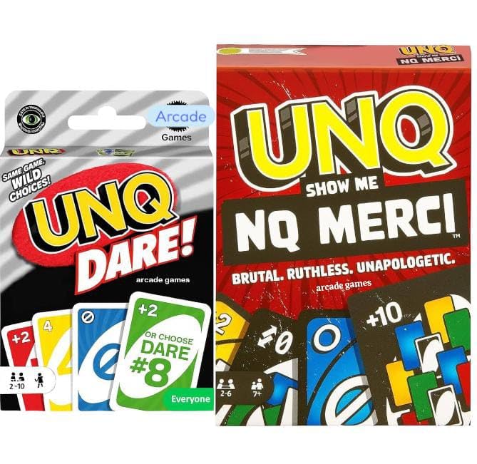 ARCADE GAMES Matte UNQ Classic & Merci | Combo Pack of 2 | Family Fun Card Games for Kids, Adults & Teens | Portable Travel Game | Fast-Paced Strategy, Action & Reversible Play | Perfect for Gifting