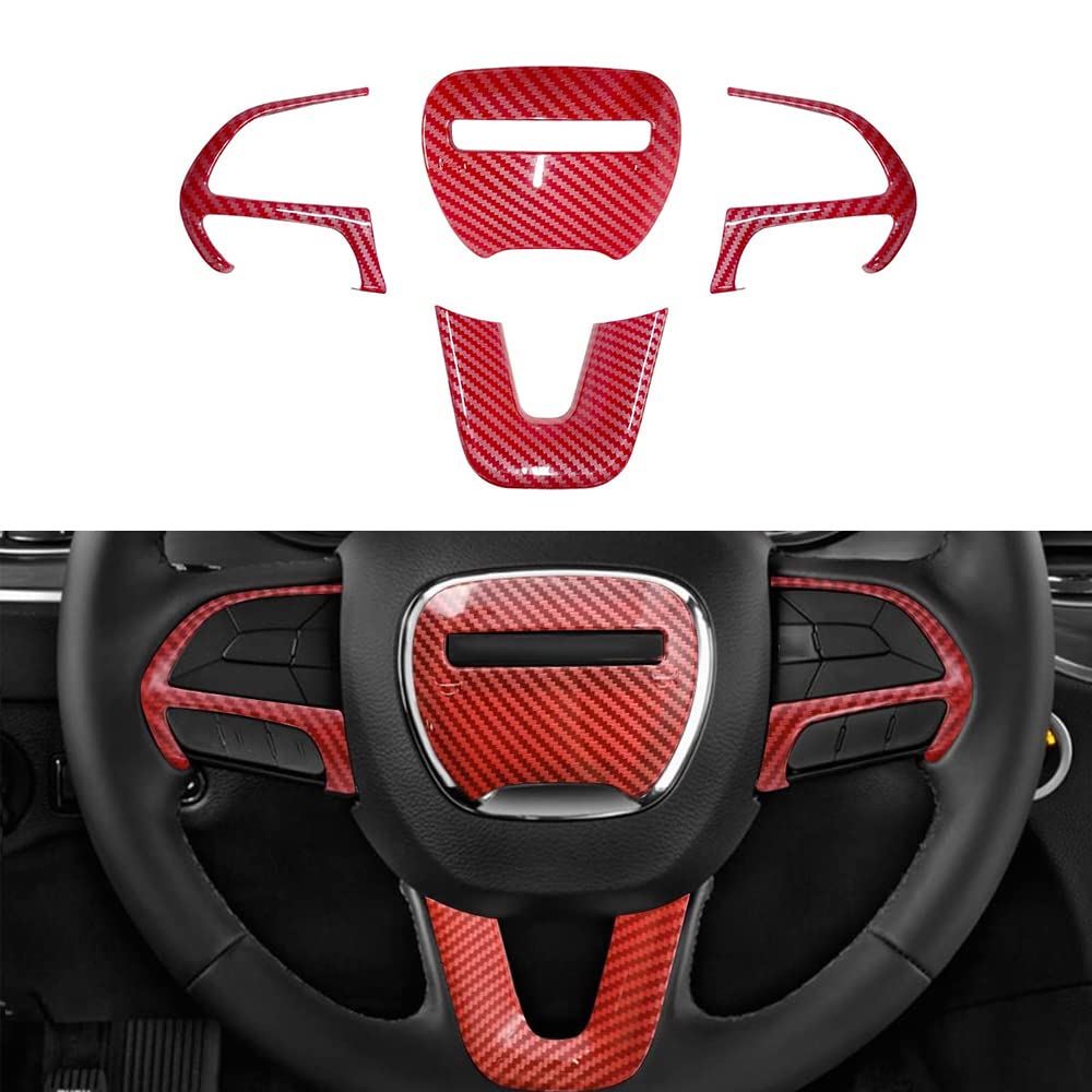 Photo 1 of MATMACRO Steering Wheel Cover Trim Bezels Compatible for Dodge Charger 2015 2016 2017 2018 2019 2020 2021 (Red)