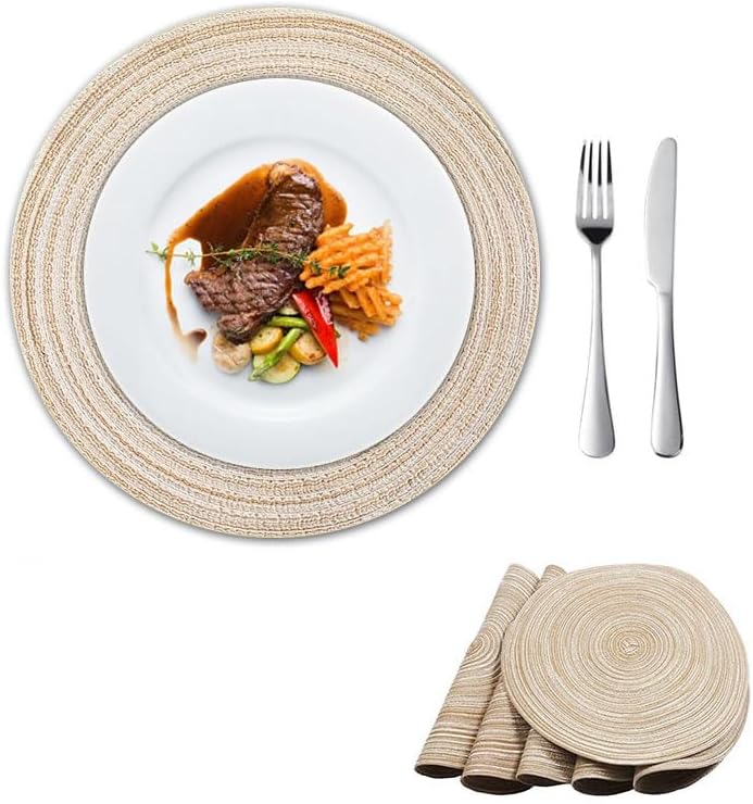 Braided Round Placemats Set of 6, Woven Washable NonSlip