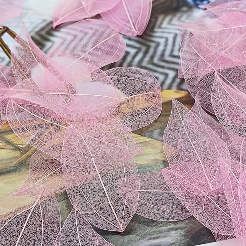 HAOBIN Pack of 50 Artificial Leaves Decorative Leaves Garland Craft Dry Leaves Dried Leaves Used for DIY Crafts Scrapbook Craft Card Making (Pink) - Image 4