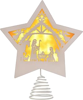 Christmas Tree Topper Star Nativity 7.87 x 9.25 inches Wooden Xmas Tree ...