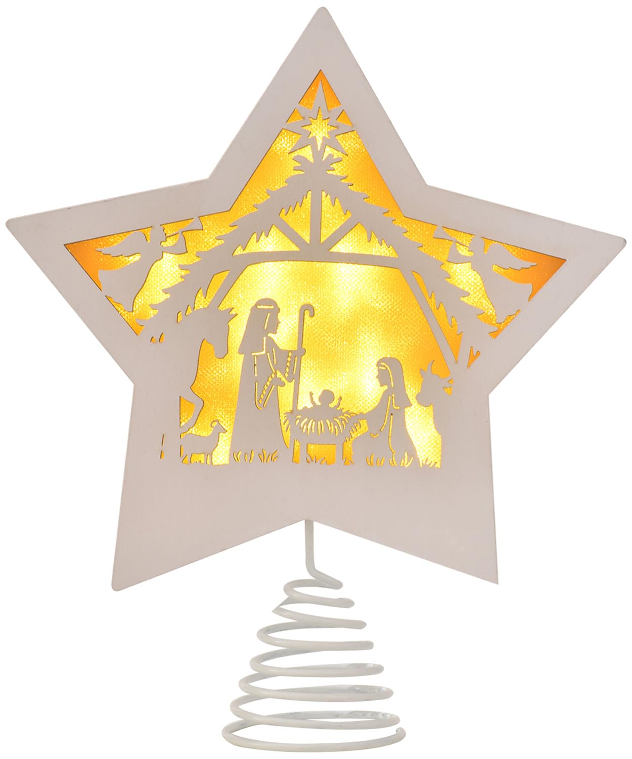 GHOSTMAGIC Étoile pour cime de sapin de Noël - 20 x 23,5 cm - Étoile en bois avec 3 modes d'éclairage LED - Décoration pour Noël, bar, boutique, bureau, décoration d'intérieur (blanc)