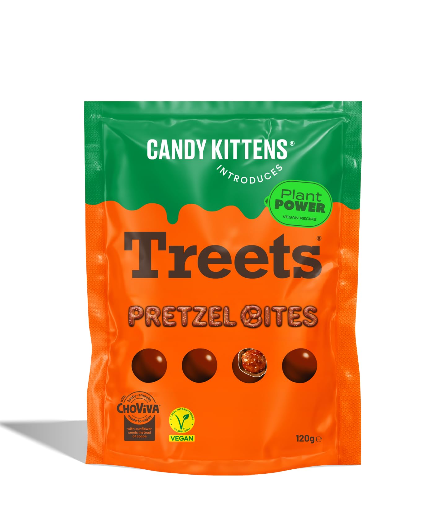 Candy Kittens Introduces - Treets, Pretzel Bites - Plant-Based Vegan Chocolate Crunchy Snack, Ideal for Sweet Hampers or Pick & Mix, Vegan Sweets Made with Cocoa-Free Choviva Shell - 120g, Pack of 1