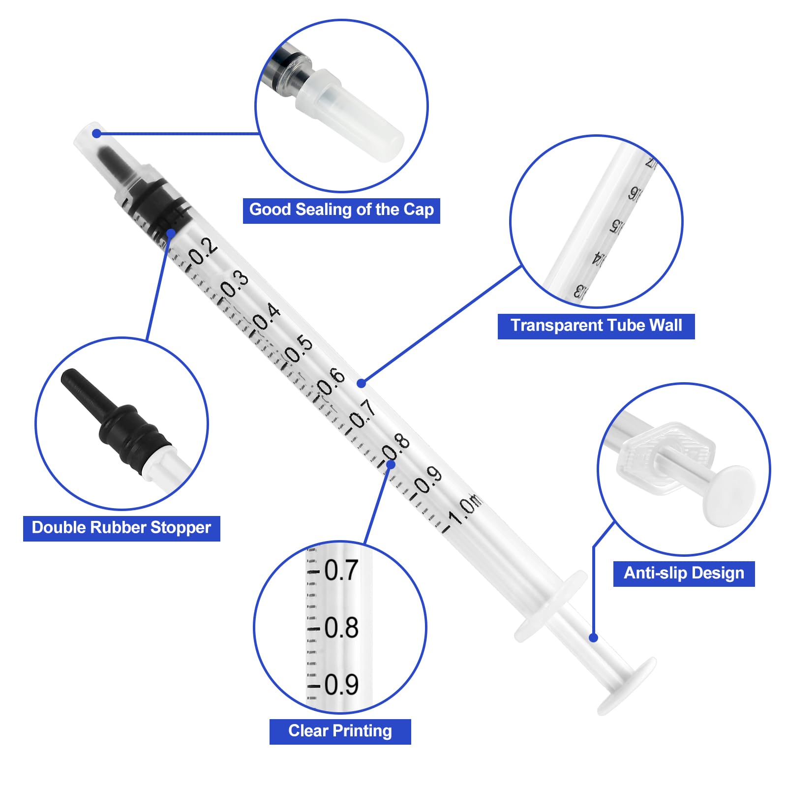 100 sztuk strzykawek 1 ml, strzykawki z siarą bez igły, jednorazowe strzykawki z nasadką, pojedynczo zapakowane strzykawki 1 ml, sterylne do laboratoriów naukowych, karmienia zwierząt