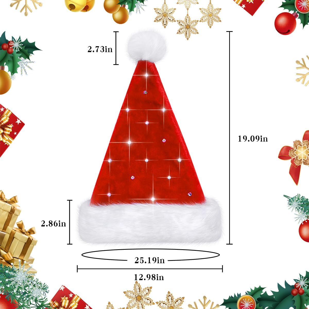 Santa Hat, adult holiday neutral velvet comfort thick fur Santa hat, suitable for New Year holiday parties