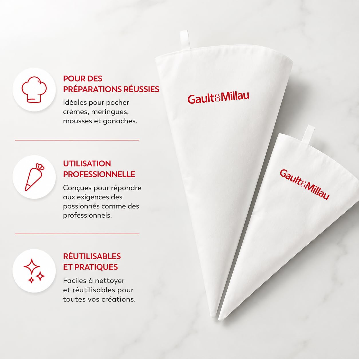 GAULT&MILLAU - Pro x2 kieszenie - Tworzenie dekorów cukierniczych - Wytrzymałe i wielokrotnego użytku - Zestaw 2 szt