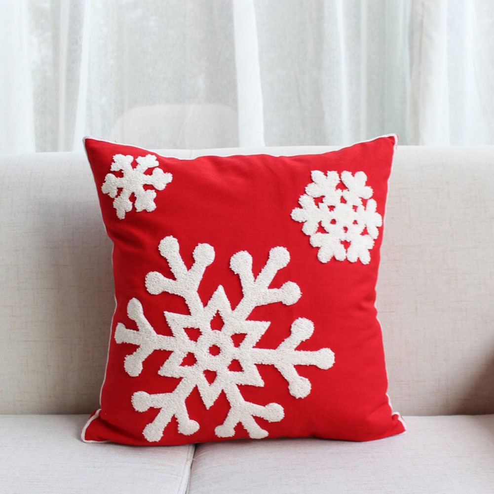 E. vida suave cuadrado Navidad copo de nieve Estilo Algodón Bordado Manta funda de almohada Funda de cojín decorativo 18 x 18 "