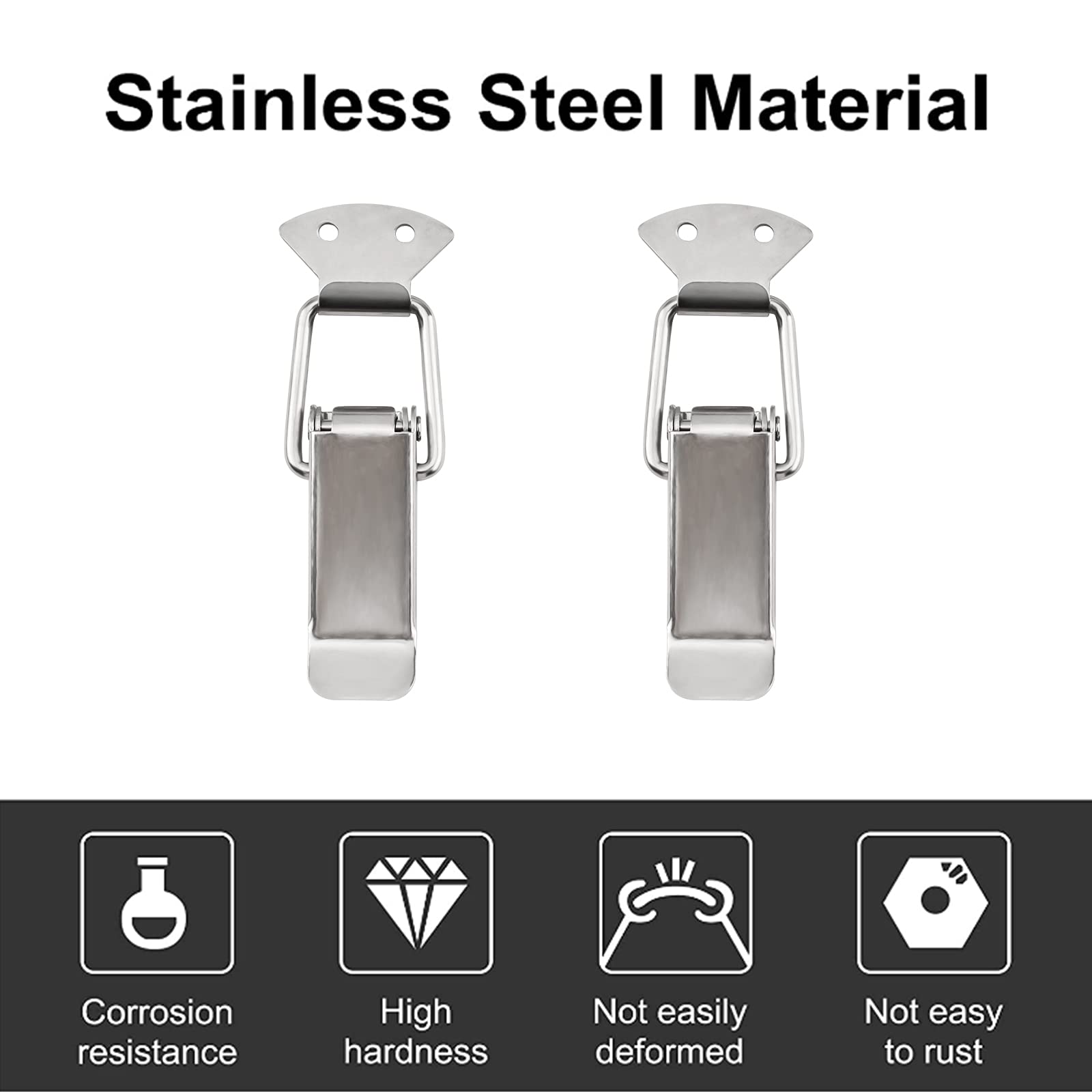 INCREWAY Set di 4 chiusure a levetta in acciaio inox caricate a molla, per cassetta degli attrezzi, valigie, valigie, in metallo, 110 x 35 mm
