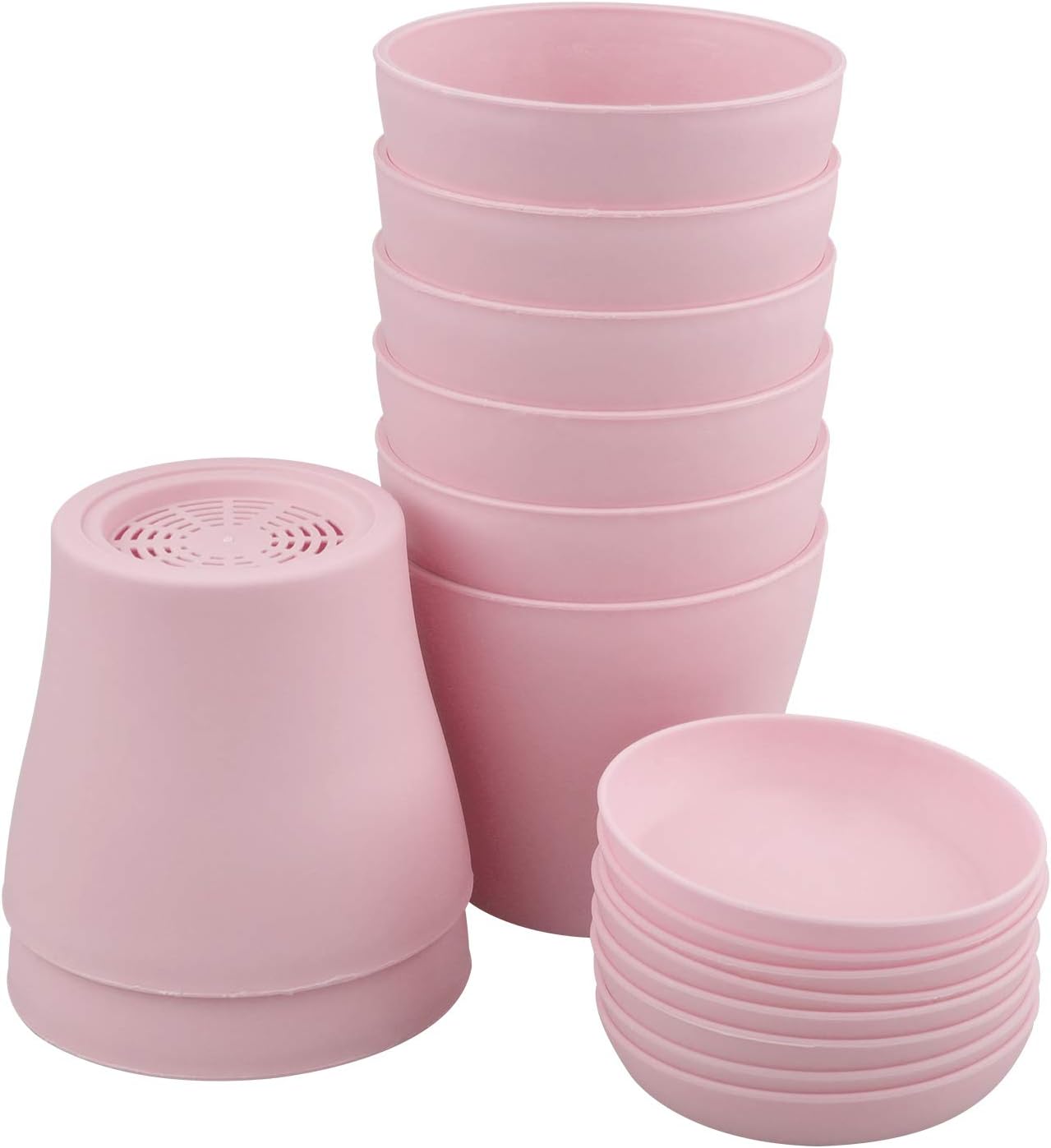 KINGLAKE 8Pcs 4″ Pink Small Plant Pots Plastic Flower Pots Indoor Plant
