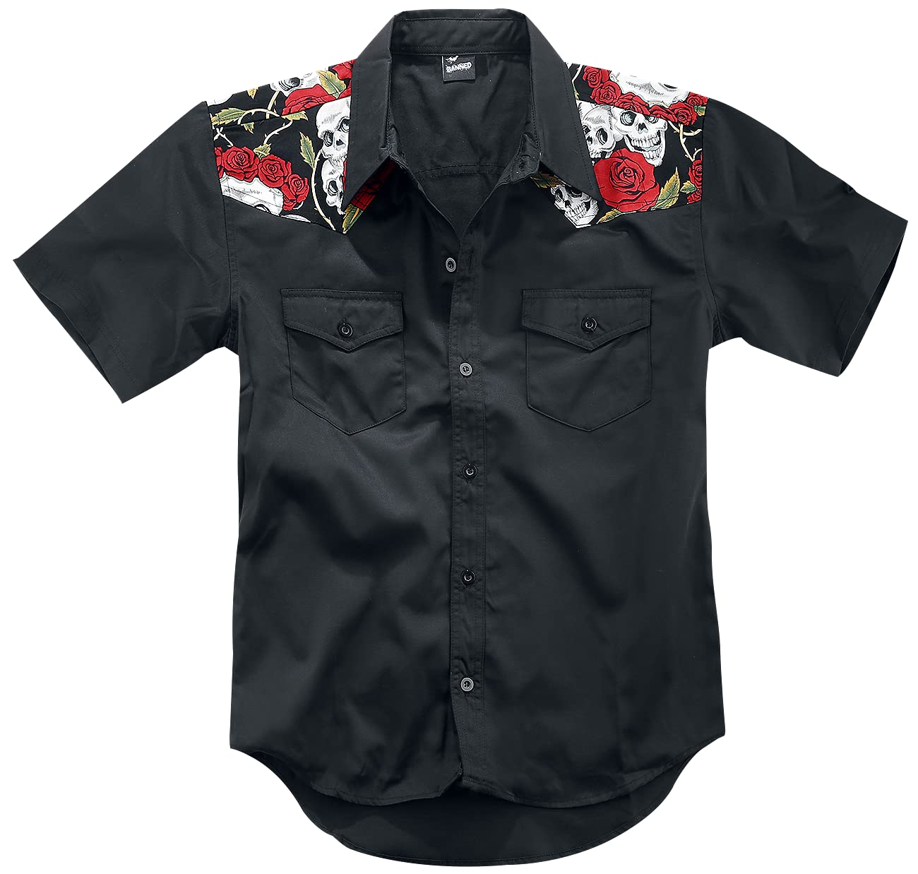 Banned Alternative Skull Rose Hombre Camisa Manga Corta Negro 60% poliéster, 40% algodón Regular