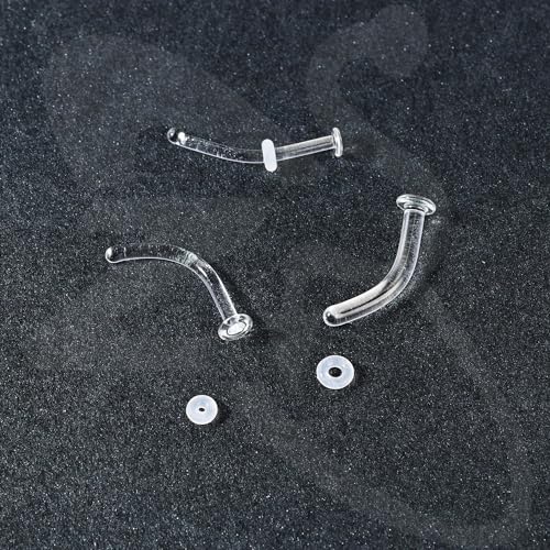 ZS 3Pcs Glass Nose Piercing Retainer Nose Ring Stud, 14G 16G 18G Curved Cartilage Conch Daith Helix Retainer Nose Septum Piercing Jewelry for Men Women4