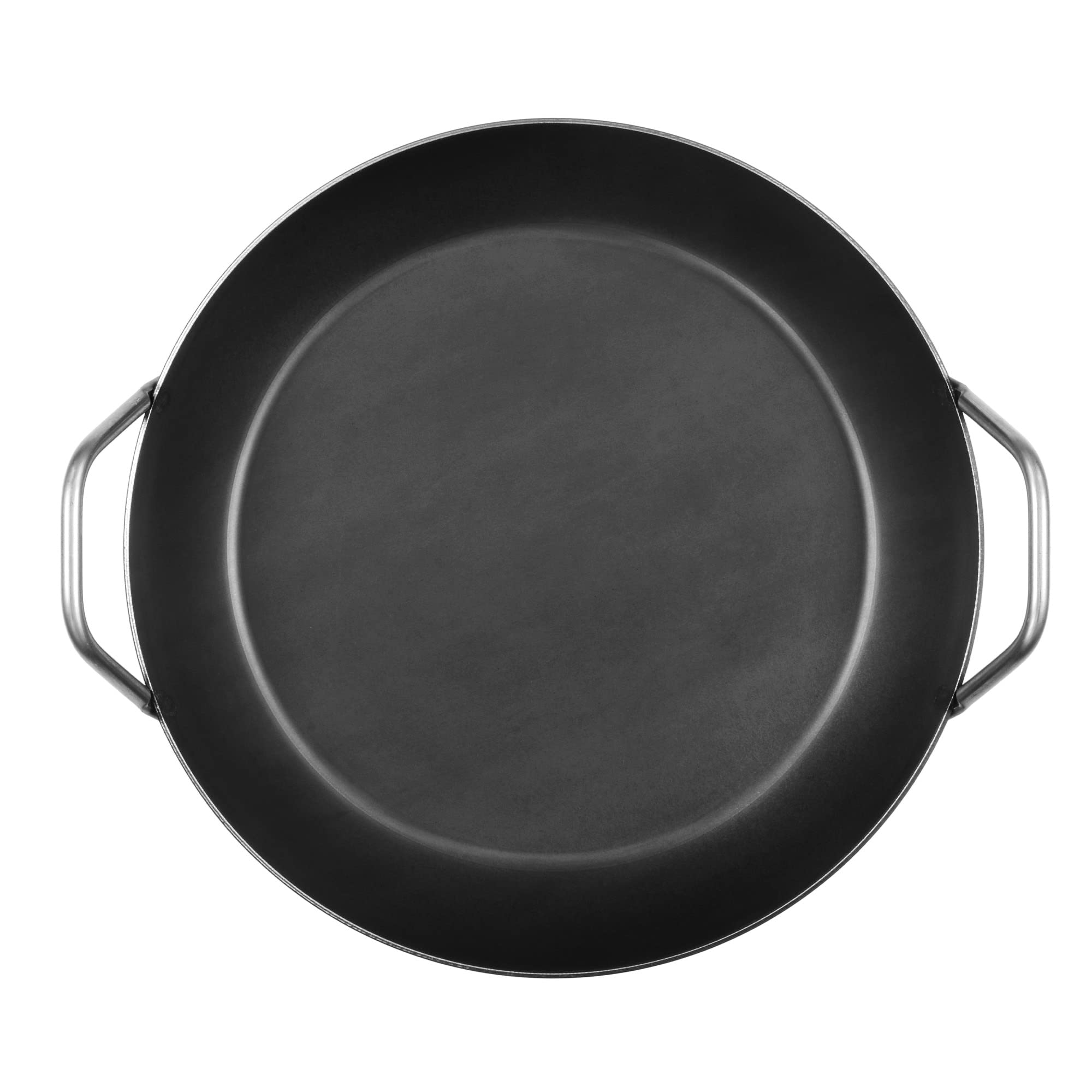 GRÄWE Schmiedeeiserne Servierpfanne F 400, Ø 32 cm, hoher Rand, Eisenpfanne mit Griffen, 400° C hitzebeständig, Pfanne aus Eisen, kratzfeste Bratpfanne, unbeschichtet, induktionsgeeignet, mit Wender