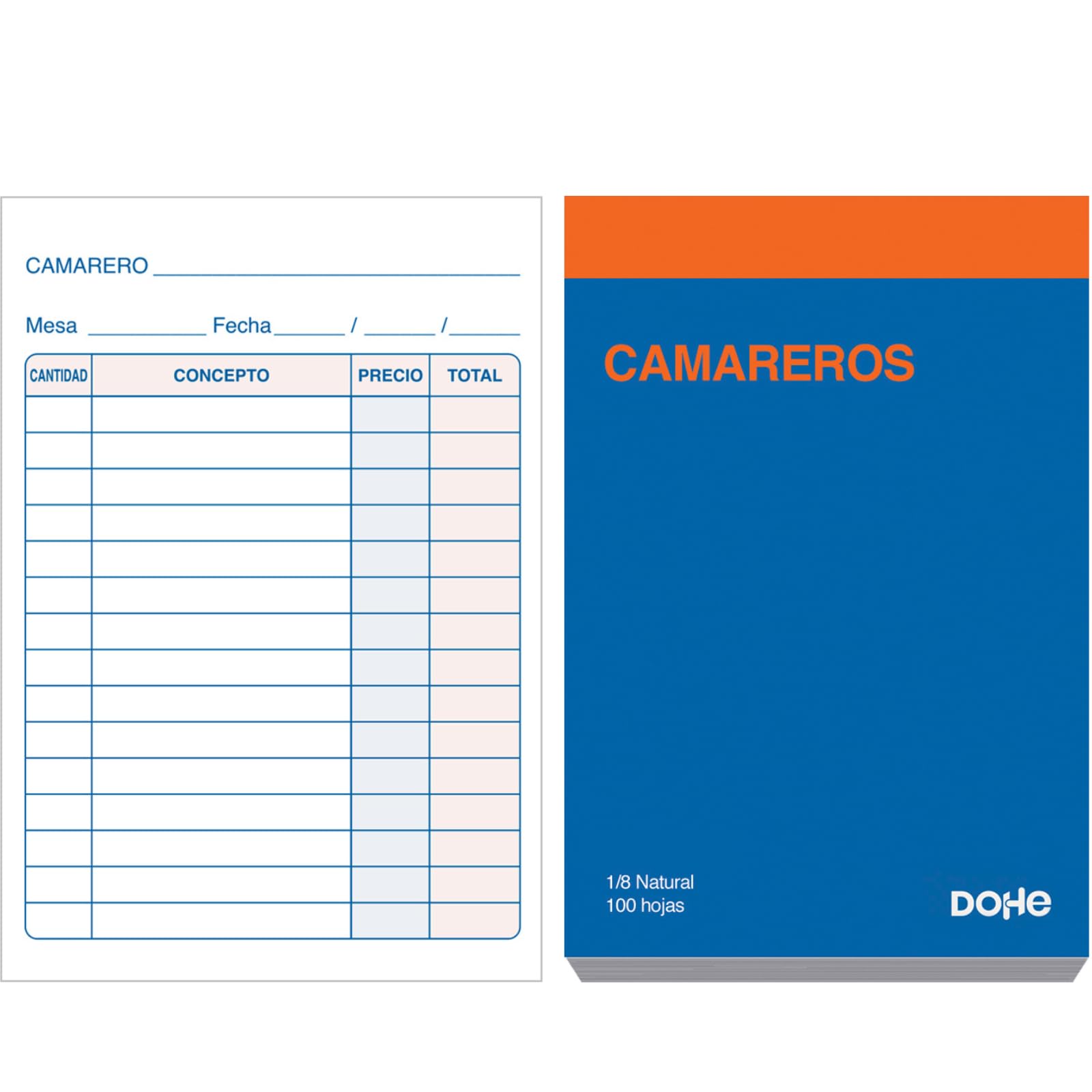 Dohe - Talonaires Serveurs (10 pcs) - Bloc de Commandes, 100 Feuilles Simples Sans Copies, Taille A6 11x15 cm, Blocs de Commandes Hôtellerie, Langue Espagnole, Matériel de Bureau