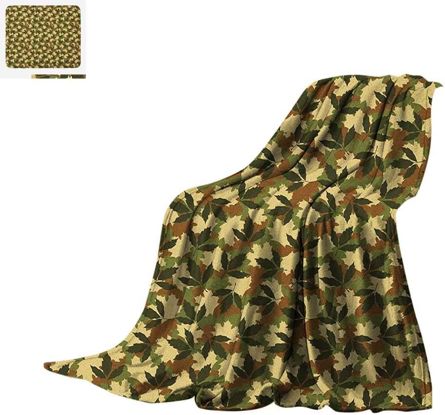 Forest Green Warm Microfiber All Season Blanket Leafage Pattern with Nature Theme Camo Style Forest Woodland Hiding Design Summer Quilt Comforter 80"x60" Multicolor