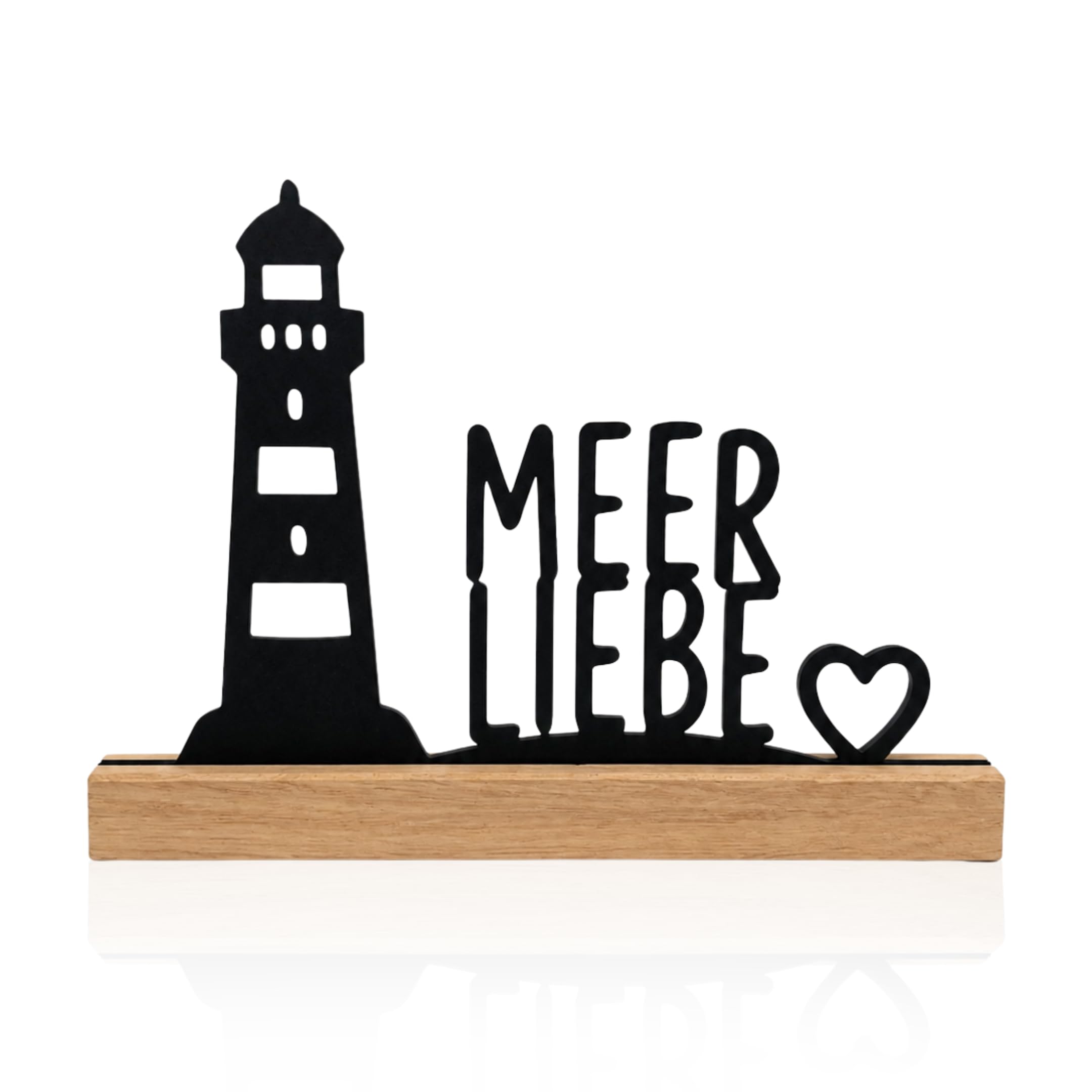 Generisch Meerliebe Aufsteller aus Eichenholz – Maritime Deko mit Leuchtturm & Herz, Holz Aufsteller 22 cm, Ostsee Deko für Fensterbank, Regal, Kommode & Geschenk für Küstenliebhaber