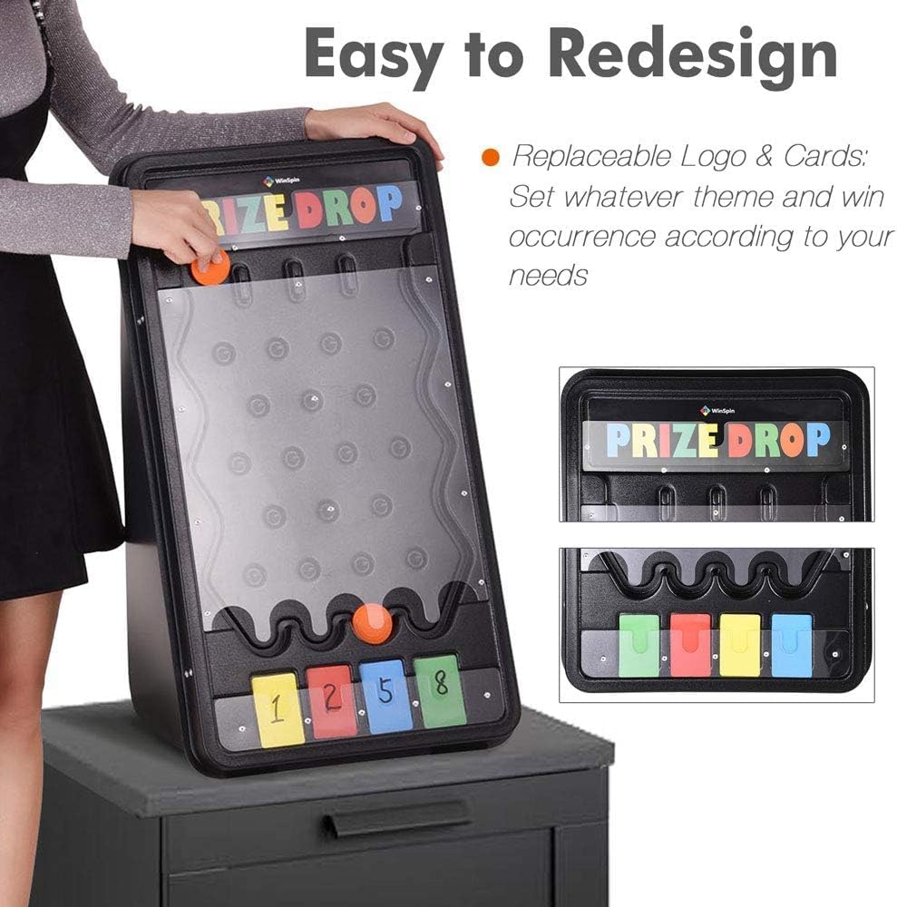 25"X14" Prize Drop Plinko Board, Foldable Stand with 8 Playing Pucks, Tabletop Penny Drop Game for Carnival Trade Show Live Stream Party