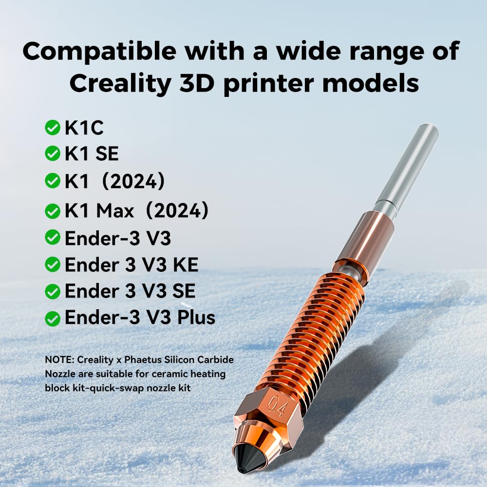 Creality Oryginalna dysza z węglika krzemu K1/K1 MAX/K1 SE/K1C/Ender 3 V3/V3 Plus/V3 KE/V3 SE, ulepszony zamiennik dyszy Phaetus, akcesoria K1, zestaw dysz do drukarki 3D (0,4 mm)