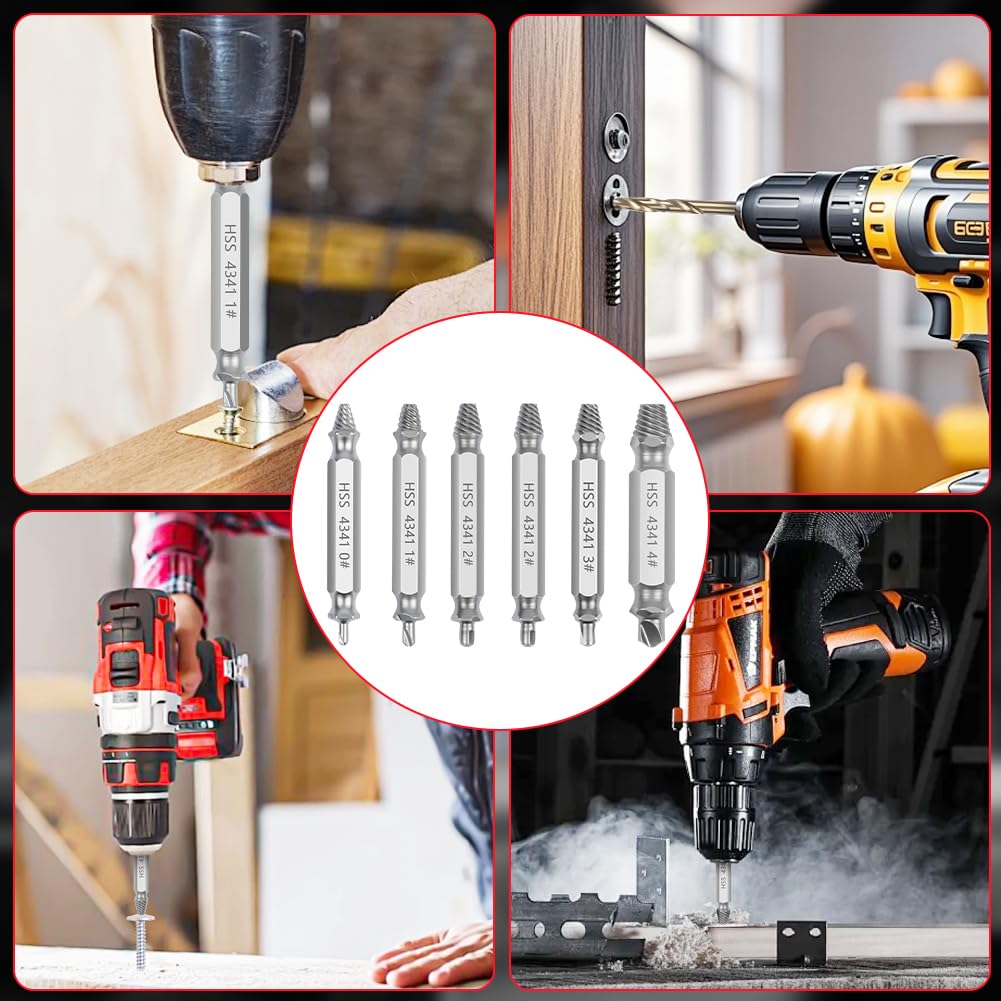 Flintronic 6 Pezzi Estrattore Viti Danneggiate,con 3 Punte Elicoidali, Estrattore Viti, in Acciaio Legato, Estrattore Viti Spanate, per Viti Danneggiate, Rotte o Strippate-Argento
