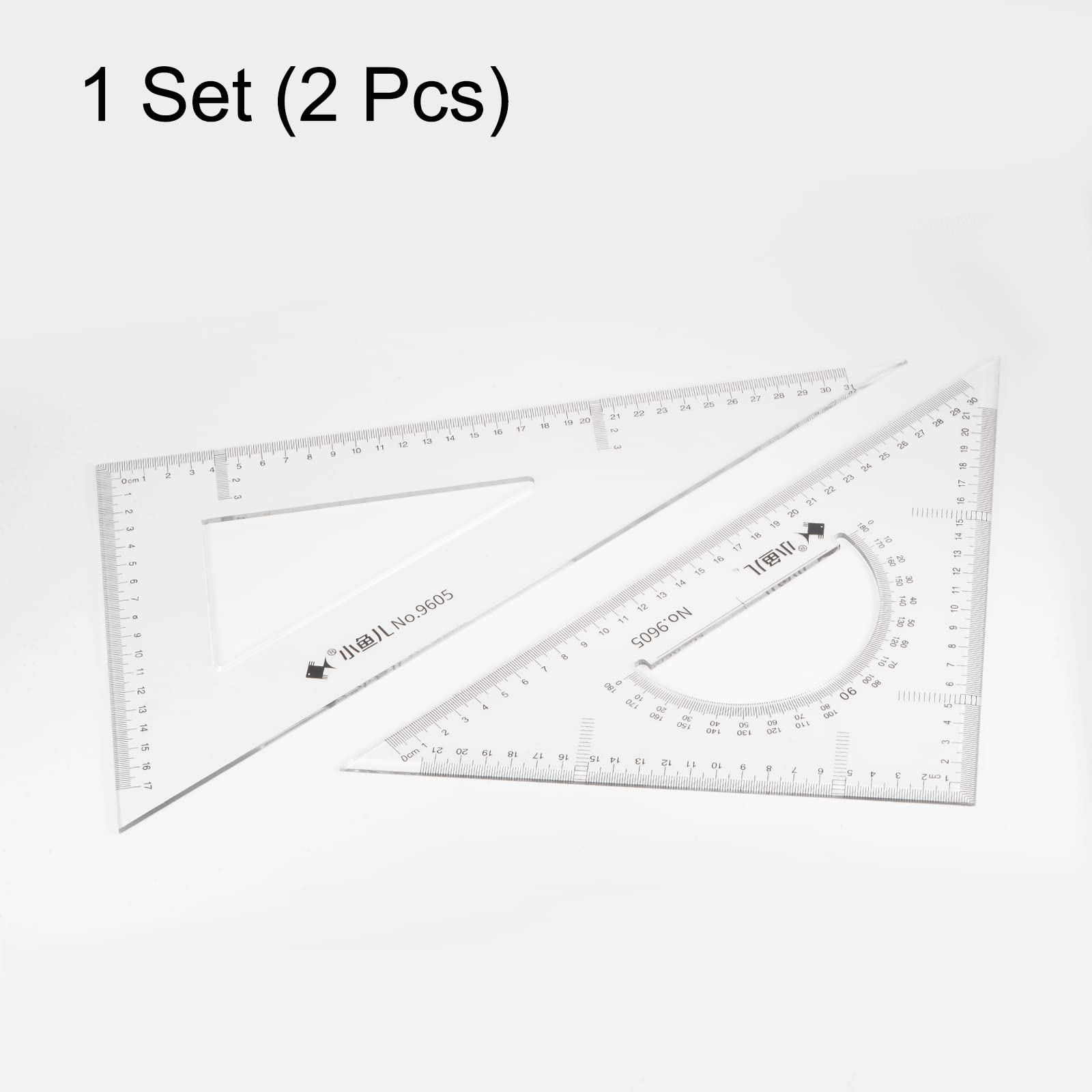 sourcing map 2Pièce Triangle Règle Carré Set 31cm Mesure Outils Transparent