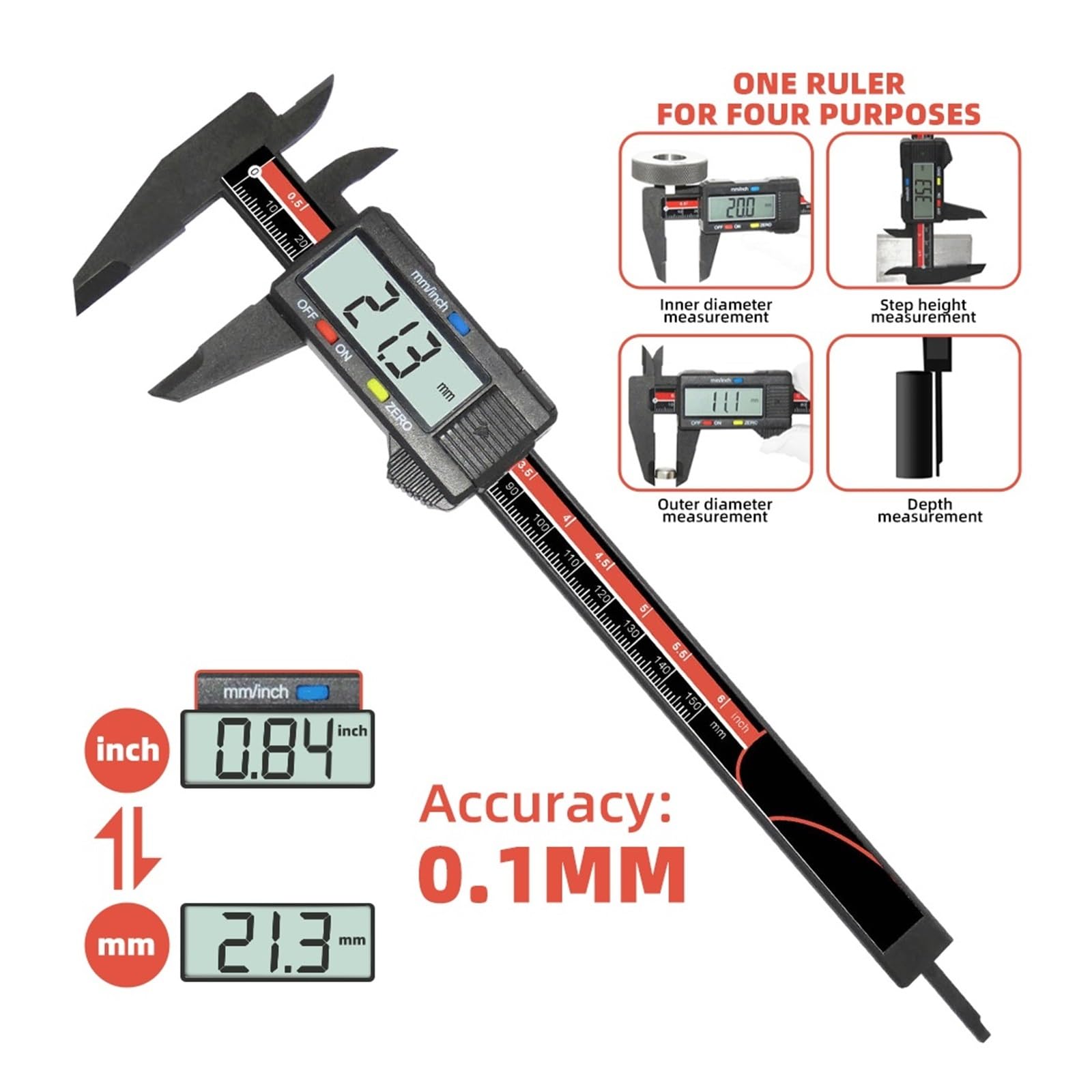 Pieds à Coulisse Pied à Coulisse numérique 0-150mm 0.1mm, Vernier électronique, Outils de Mesure Profondeur 6 Pouces, jauge micromètre règle(2Pcs Battery Include)