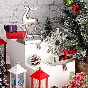 Jetec 4 set christmas stocking holders for mantle stocking holder with hook fireplace weighted hangers for mantel metal xmas stand for christmas decorationsilver snowflakereindeer  urban country home decor