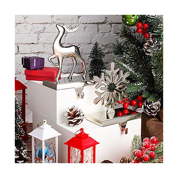 Jetec 4 set christmas stocking holders for mantle stocking holder with hook fireplace weighted hangers for mantel metal xmas stand for christmas decorationsilver snowflakereindeer  urban country home decor