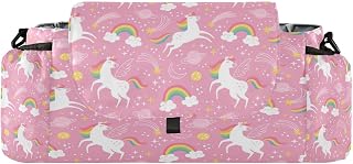 Flradish Unicorn Rainbow Pink Baby Stroller Organizer with 2 Cup Holders Universal Adjustable Shoulder Strap Detachable Stroller Caddy Accessories Bag for Bottle,Diaper,Phone, Keys,Toys