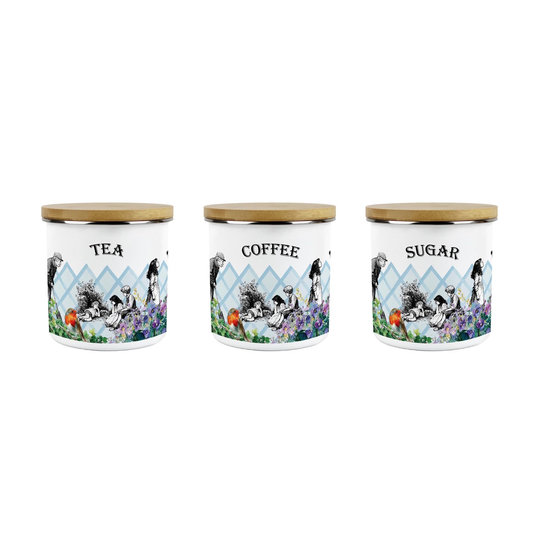 Purely Home Secret Garden Tea, Coffee & Sugar Canisters - 600ml Kitchen Storage Gifts
