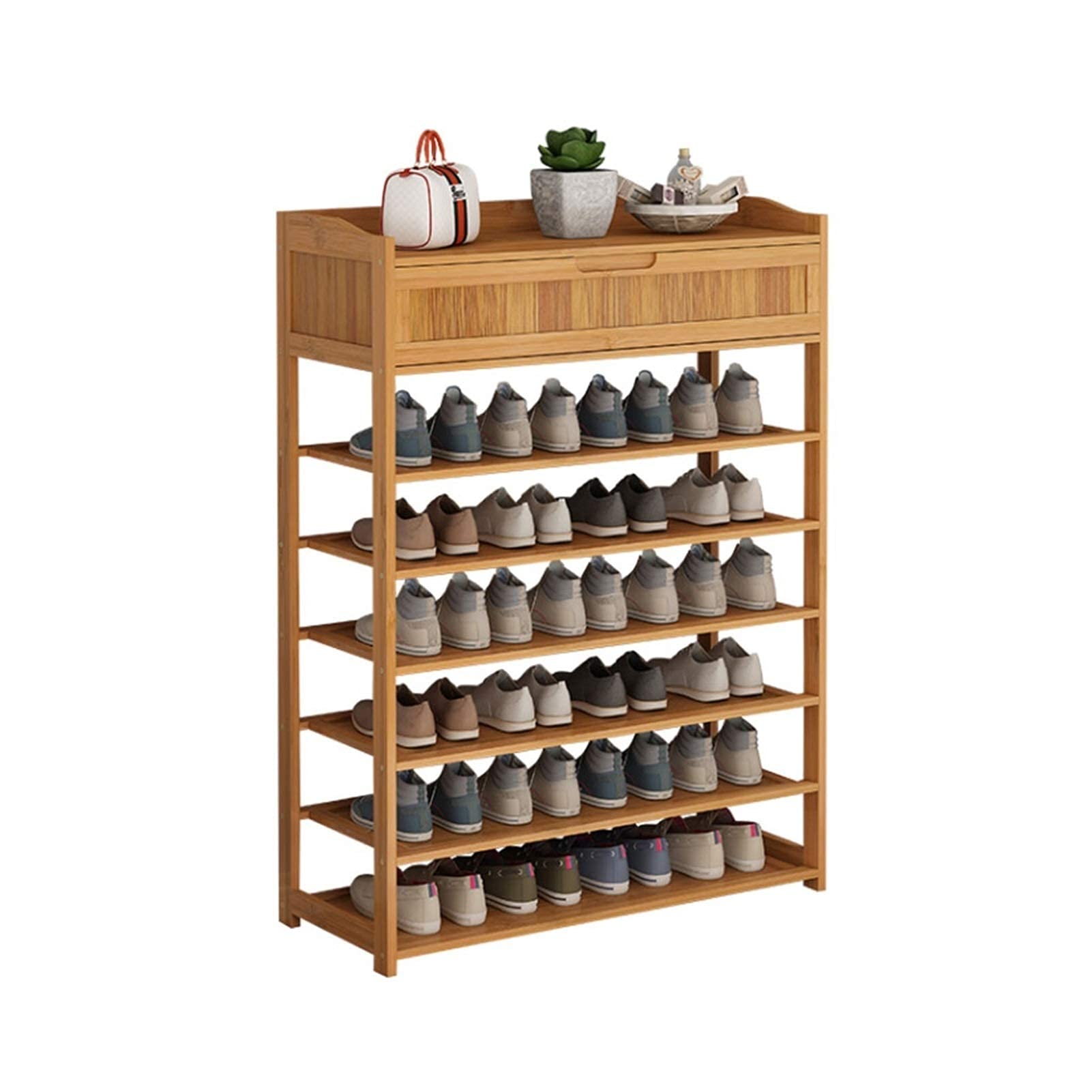 Étagère à chaussures en bambou multicouche avec tiroir de rangement NMDCDH
