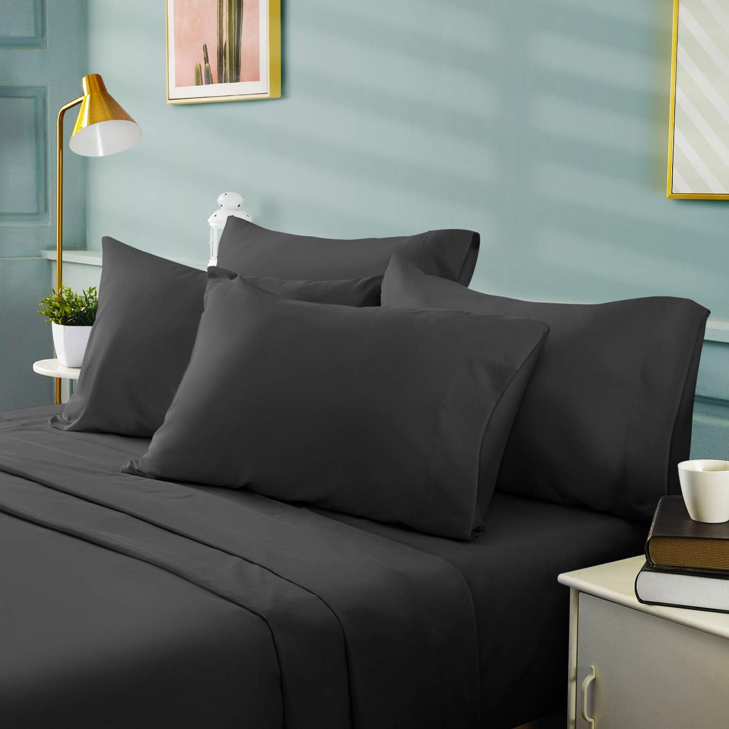 BYSURE Hotel Luxury Bed Sheets Set 6 Piece(King, Dark Gray) - Super Soft 1800 Thread Count 100% Microfiber Sheets with Deep Pockets, Wrinkle & Fade Resistant