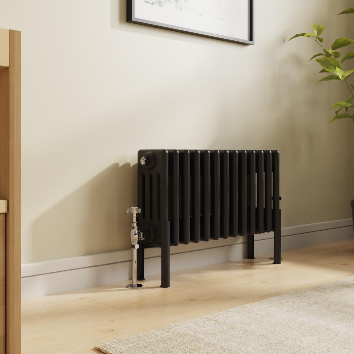 Nrg Black Traditional 4 Column Horizontal Radiator 300X605mm Central Heating Radiators