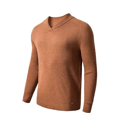 Dzzbm Vintage Mens Shawl Collar Sweaters Casual Relaxed Fit Knitted Pullover Sweater (Color : A, Size : X-Large) #TOP2