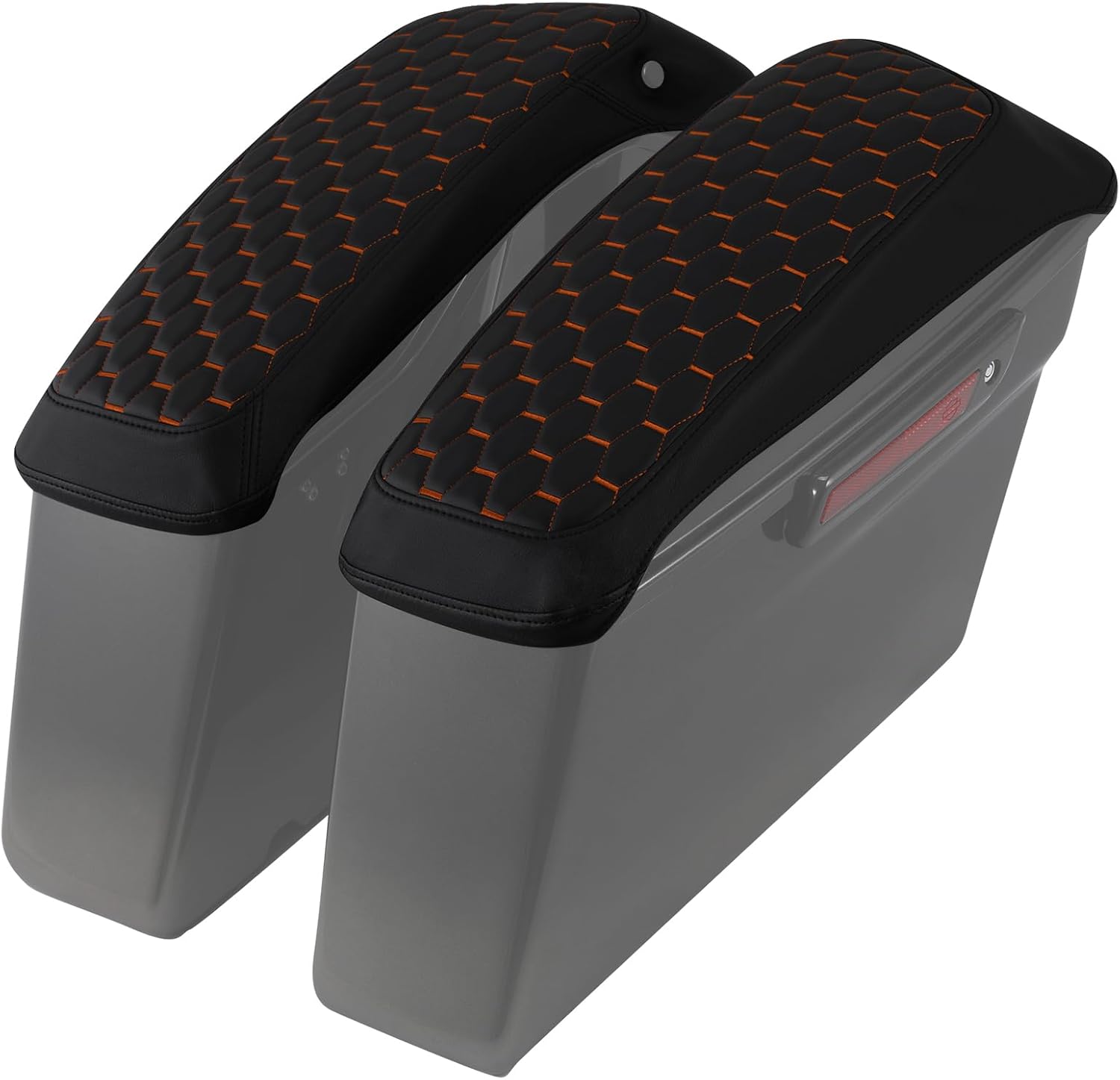Green-L Leather Saddlebag Lid Covers Fit for Harley Touring Road King Street Electra Glide 2014-2024 (Black + Orange Stitching)