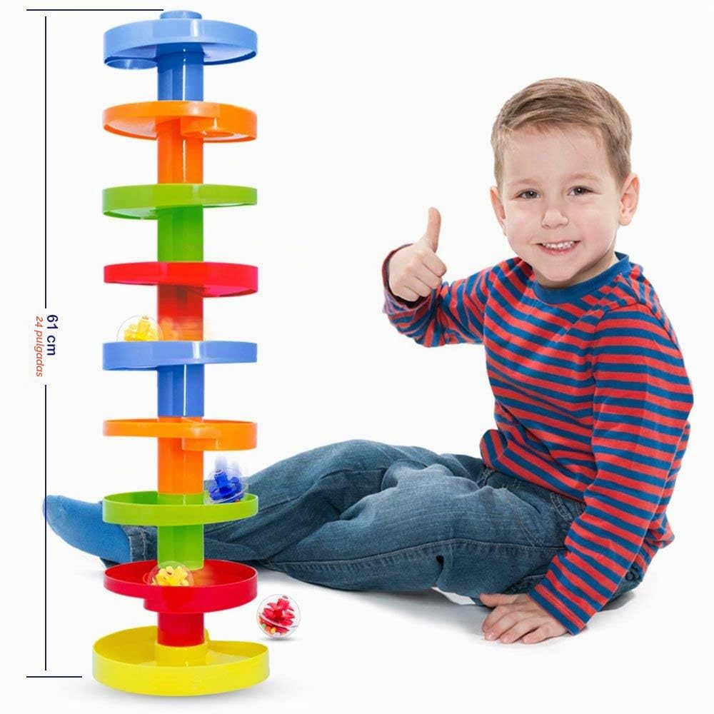 WEofferwhatYOUwant Circuito De Bolas Colores Marble Tobogán Espiral Circuitos Bloques De Construcción Bebe 9 Meses - 1 Año (Double Ball Drop)