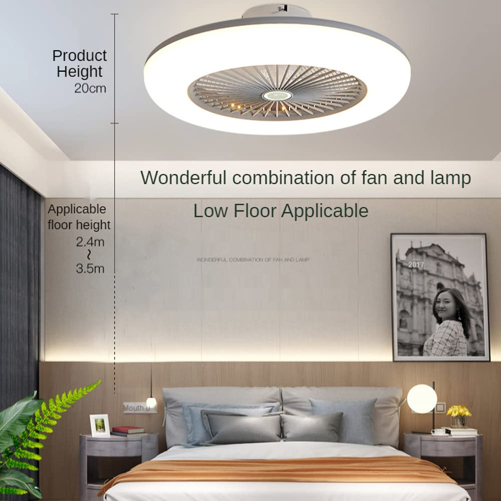 Ventilador de techo empotrado grande de 55 cm para interiores modernos con luces Control remoto Ventilador de techo sin aspas cerrado de perfil bajo, para dormitorio, habitación, espacio peque