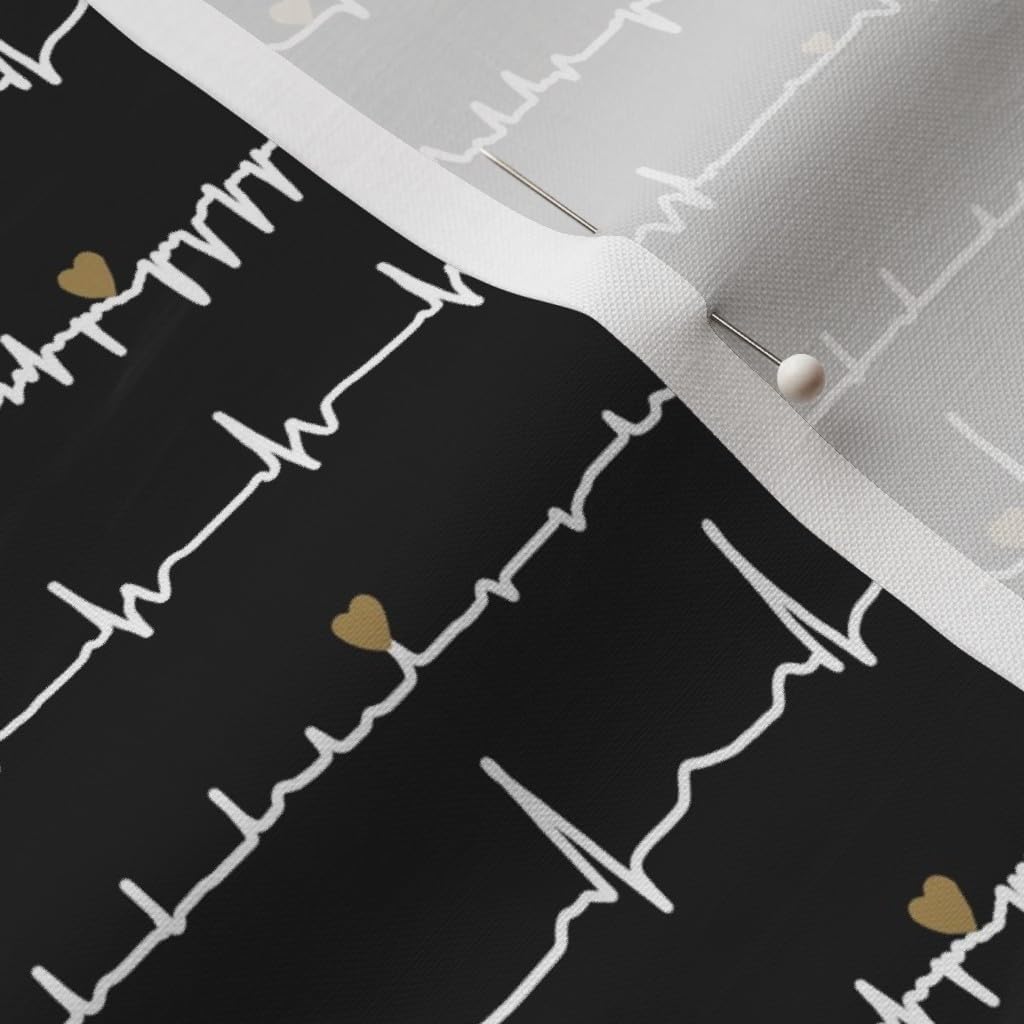 Spoonflower Fabric - Heart Black White Gold Sketch Doctor Medical Nurses Heartbeat Printed on Petal Signature Cotton Fabric by The Yard - Sewing Quilting Apparel Crafts Decor