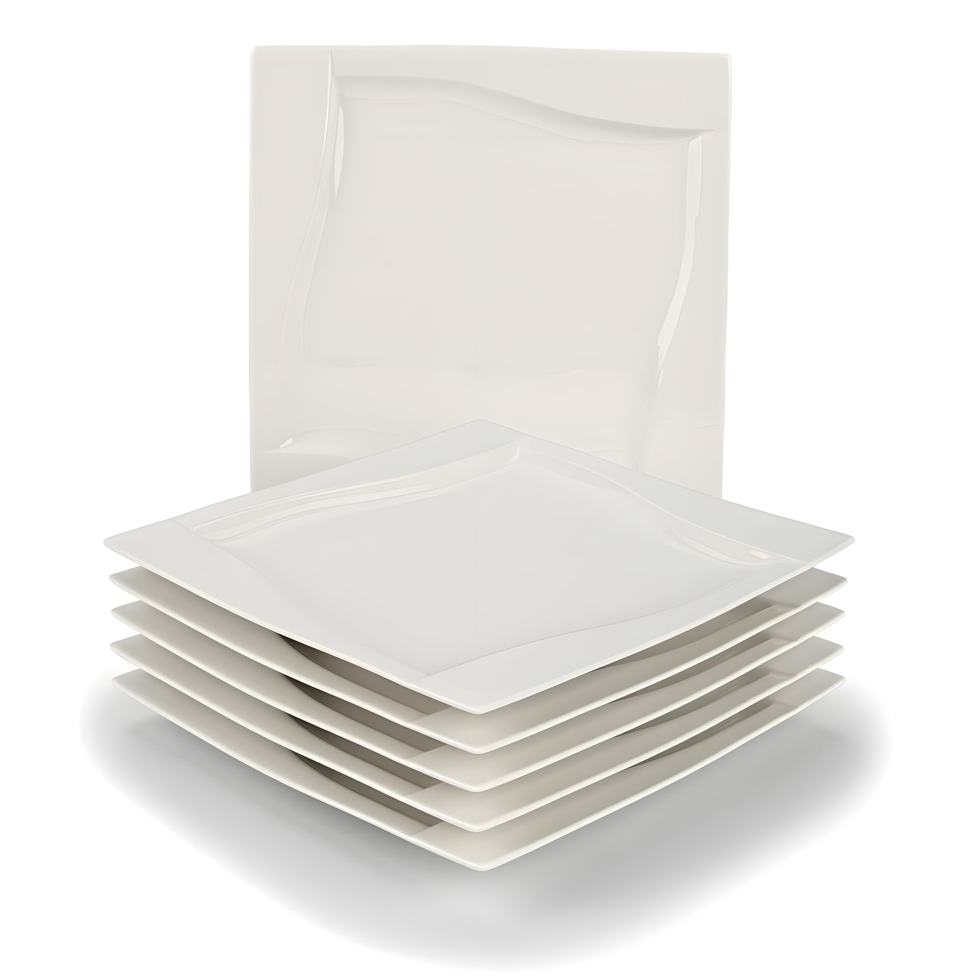 6-Tlg Speiseteller aus Porzellan - 25 cm - Essteller Set 6 Personen - Weiß Flache Teller - 6 Stück Groß Quadrat Teller - Moderne für den Alltag und besondere Anlässe