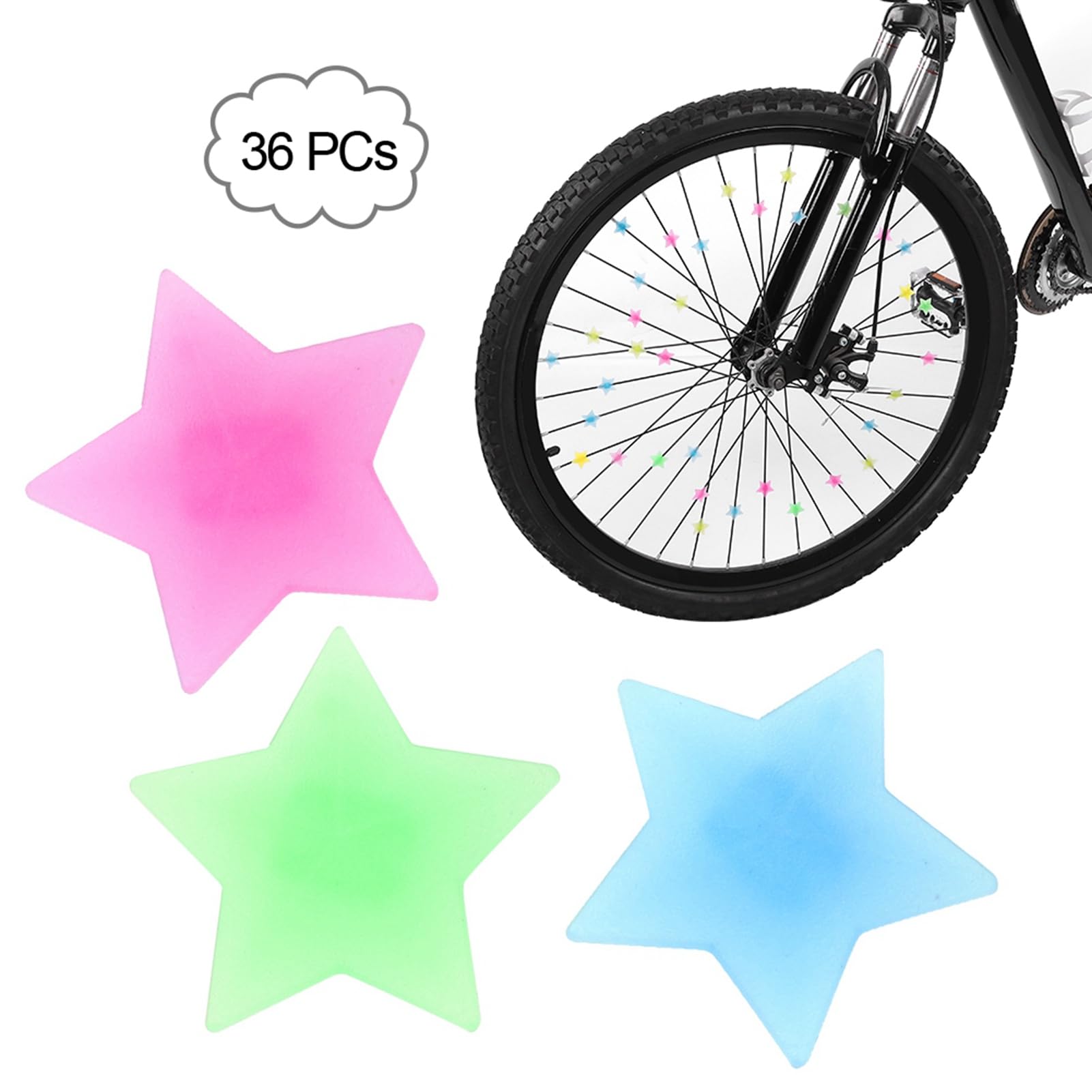 Bicycle Spoke Decorations, Sturdy Practical Bike Wheel Spoke Beads for Kids Bike (36PCS-Pentagonal Star)