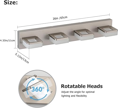 Miniatura 3 de Lámpara LED de tocador para baño, 4 luces de níquel cepillado sobre el espejo, iluminación moderna de pared