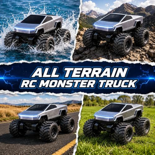 Image of GRAPHENE 1:18 4WD Amphibious RC Battle Monster Trucks Pack of 2 with 4-Foot Pool Waterproof 360 Stunt Rotation Cars 2.4GHz Rechargeable All-Terrain Off-Road Remote Control Toys LED Lights Kids Adults