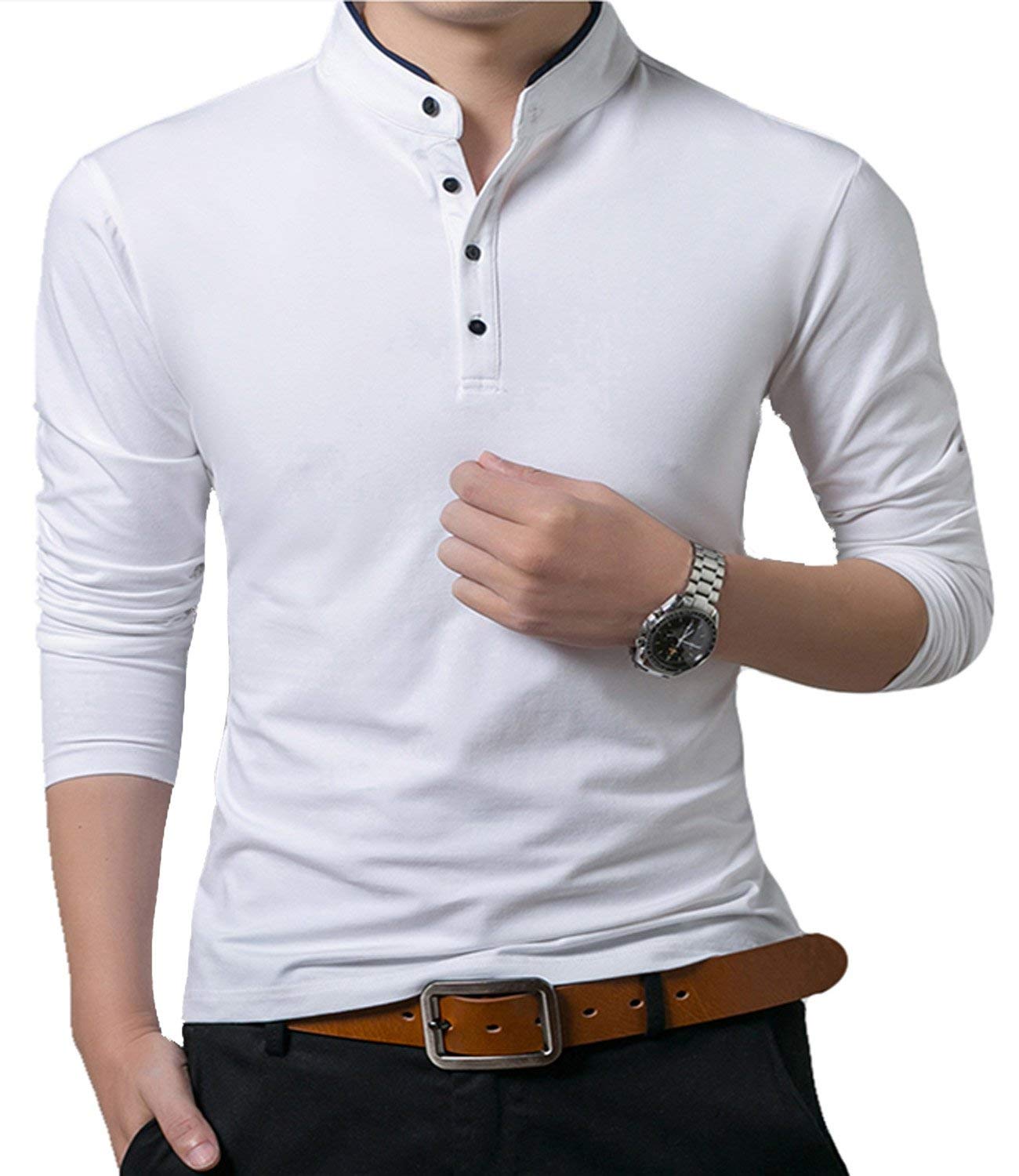 VANVENEMens Casual Regular Fit Plain Polo Shirts Cotton Henley Shirt Long Sleeve Tops