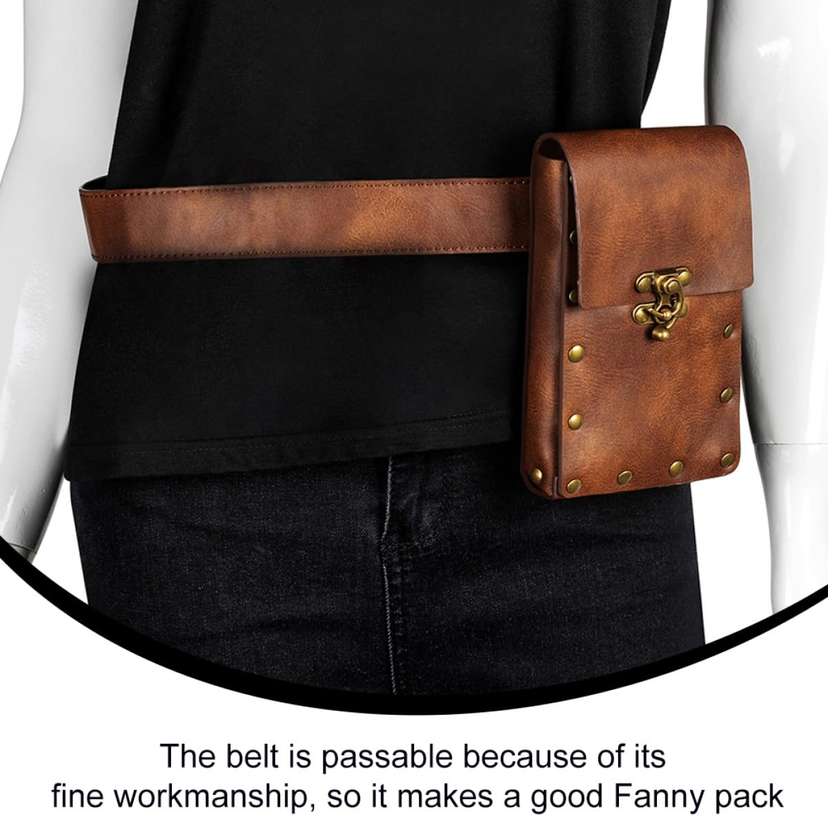 Uonlytech Riñonera Suficiente Almacenamiento Retro de Cuero Marrón para Hombres y Mujeres, Bolso Deportivo Adecuado para Correr y Escalar al Aire Libre