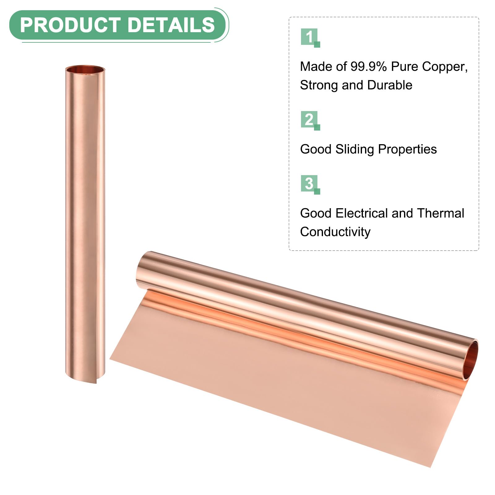 M METERXITY Rotolo sottile di foglio di rame, 3500 mm x 300 mm x 0,03 mm (lunghezza x larghezza x spessore), striscia lampeggiante in metallo per artigianato, elettricità, progetti fai da te