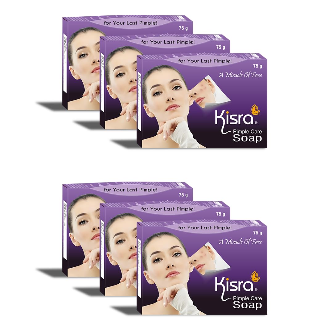 Kisra Pimple Care Soap for Acne, Pimple, Sun Tan, Blemishes, Fine Lines, Darkspots | Men & Women | All Skin Types - 75gm (Pack of 6)