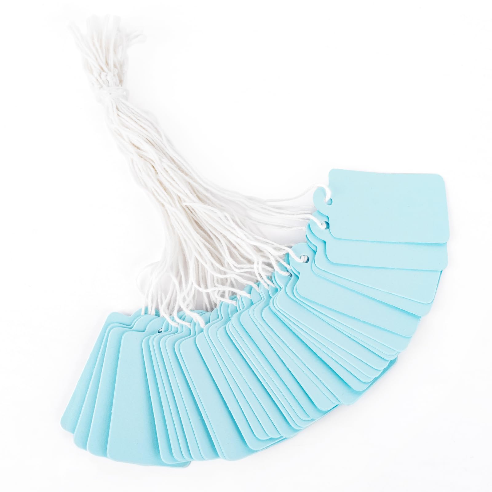 jijAcraft 200Pcs Blue Price Tags with String: 45 x 25mm Small Pre-Strung Luggage Tags, Blank Gift Marking Paper Labels for Jewelry, Clothing Display Price, DIY Crafts