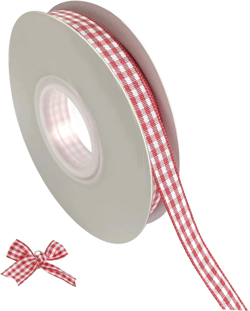 Red Gingham Ribbon, 1/4" Wide Craft Ribbon Checkered Craft 50 Yards Long Per Spool 100% Polyester Woven Edge Mother's Day Gifts